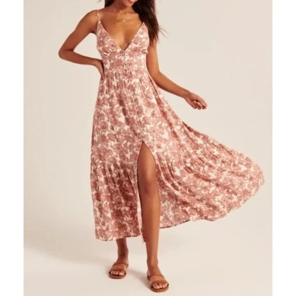 Abercrombie & Fitch Cream and Brown Floral Maxi Dress